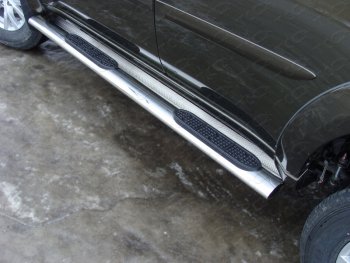 Пороги овальные с накладкой 120х60 мм, ТСС Тюнинг Mitsubishi Pajero Sport 3 PB рестайлинг (2013-2017)  (серые)