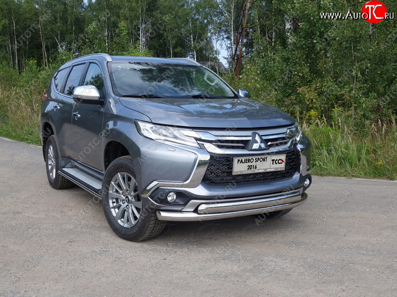 25 599 р. Защита передняя нижняя двойная 76,1*75 мм ТСС Тюнинг  Mitsubishi Pajero Sport  3 QE (2015-2021) (нержавейка)  с доставкой в г. Калуга