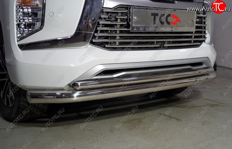 24 999 р. Защита переднего бампера нижняя двойная 76,1*42,2 мм ТСС Тюнинг  Mitsubishi Pajero Sport  3 QF (2019-2022) (нержавейка)  с доставкой в г. Калуга