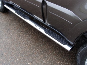 Пороги овальные с накладкой 120х60 мм, ТСС Тюнинг Mitsubishi (Митсубиси) Pajero (Паджеро)  4 V80 (2011-2014) 4 V80 3 дв. 1-ый рестайлинг  (серые)