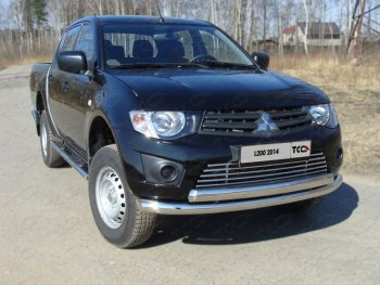 23 999 р. Защита передняя нижняя двойная 76*75 мм Long ТСС Тюнинг Mitsubishi L200 4  рестайлинг (2013-2016) (нержавейка)  с доставкой в г. Калуга. Увеличить фотографию 1