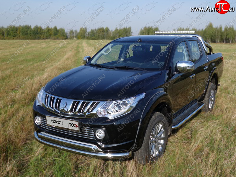 25 599 р. Защита передняя нижняя двойная 76,1*75 мм Тюнинг  Mitsubishi L200  5 KK,KL (2015-2019) (нержавейка)  с доставкой в г. Калуга