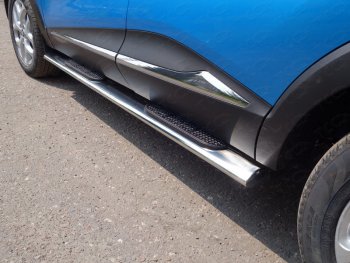 Пороги овальные с накладкой 120х60 мм, ТСС Тюнинг Renault (Рено) Kaptur (Каптур) (2016-2020) дорестайлинг  (серые)