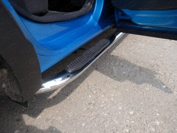 Пороги овальные гнутые с накладкой 75х42 мм ТСС Тюнинг Renault (Рено) Kaptur (Каптур) (2016-2020) дорестайлинг  (серые)