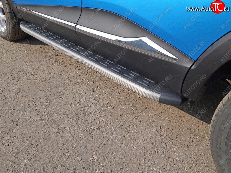 21 349 р. Пороги алюминиевые с пластиковой накладкой, ТСС Тюнинг  Renault Kaptur (2016-2020) (карбон серые)  с доставкой в г. Калуга