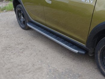 21 349 р. Пороги алюминиевые с пластиковой накладкой, ТСС Тюнинг  Renault Sandero Stepway  (B8) (2014-2018) (карбон серые)  с доставкой в г. Калуга. Увеличить фотографию 1