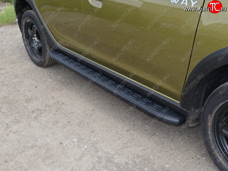 21 349 р. Пороги алюминиевые с пластиковой накладкой ТСС Тюнинг  Renault Sandero Stepway  (B8) (2014-2018) (карбон черные)  с доставкой в г. Калуга