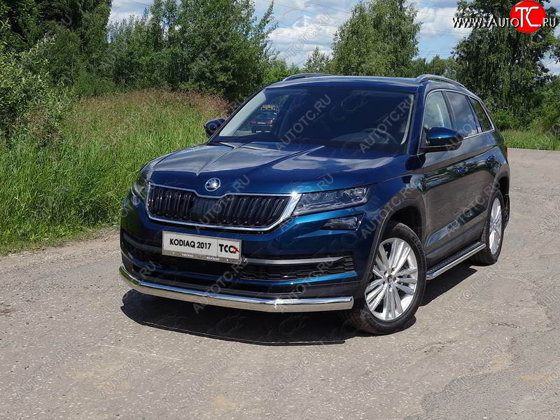 20 899 р. Защита переднего бампера нижняя овальная 75х42 мм ТСС Тюнинг  Skoda Kodiaq  NU7 (2017-2021) (нержавейка)  с доставкой в г. Калуга