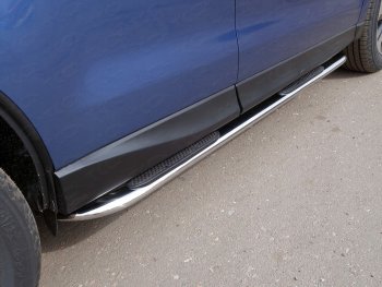 Пороги овальные гнутые с накладкой 75х42 мм ТСС Тюнинг Subaru (Субару) Forester (Форестер)  SJ (2016-2019) SJ рестайлинг  (серые)