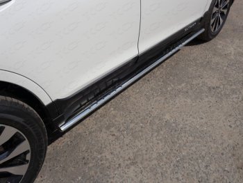 Пороги овальные с проступью 75х42 мм укороченные ТСС Тюнинг Subaru Outback BS/B15 дорестайлинг универсал (2014-2018)  (серые)