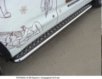 32 999 р. Пороги с площадкой 42,4 мм ТСС Тюнинг  Toyota Highlander  XU50 (2013-2017) (серые)  с доставкой в г. Калуга. Увеличить фотографию 1