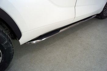 Пороги овальные гнутые с накладкой 75х42 мм ТСС Тюнинг Toyota Highlander XU70 (2020-2024)  (серые)