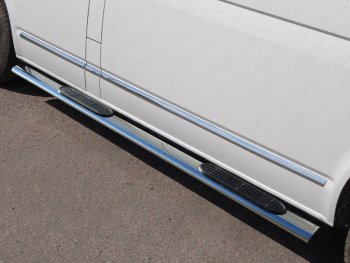 Пороги овальные с накладкой 120*60 мм ТСС Тюнинг Volkswagen Caravelle T6 дорестайлинг (2015-2019)  (серые)