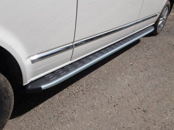 32 999 р. Пороги алюминиевые с пластиковой накладкой, ТСС Тюнинг  Volkswagen Caravelle  T6 (2015-2019) (карбон серые)  с доставкой в г. Калуга. Увеличить фотографию 1