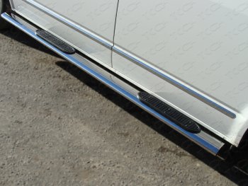 Пороги овальные с накладкой 120*60 мм ТСС Тюнинг Volkswagen (Волксваген) Multivan (мультван)  T5 (2009-2015) T5 рестайлинг  (серые)