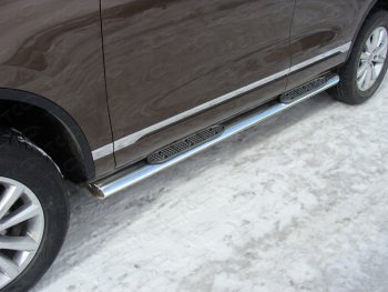 Пороги овальные с накладкой 120*60 мм ТСС Тюнинг Volkswagen (Волксваген) Touareg (Туарек)  NF (2014-2018) NF рестайлинг  (серые)