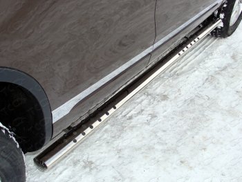 Пороги овальные с проступью 75х42 мм ТСС Тюнинг Volkswagen (Волксваген) Touareg (Туарек)  NF (2014-2018) NF рестайлинг  (серые)