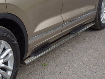 Пороги овальные с накладкой 120*60 мм ТСС Тюнинг Volkswagen (Волксваген) Touareg (Туарек)  CR (2018-2024) CR  (серые)