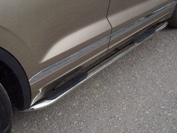 Пороги овальные гнутые с накладкой 75х42 мм ТСС Тюнинг Volkswagen (Волксваген) Touareg (Туарек)  CR (2018-2024) CR  (серые)