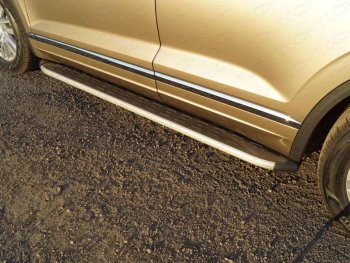19 999 р. Пороги алюминиевые с пластиковой накладкой ТСС Тюнинг  Volkswagen Touareg  CR (2018-2024) (серые)  с доставкой в г. Калуга. Увеличить фотографию 1