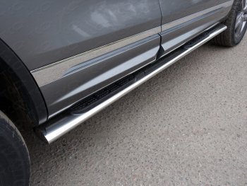Пороги овальные с накладкой 120*60 мм R-Line ТСС Тюнинг Volkswagen (Волксваген) Touareg (Туарек)  NF (2014-2018) NF рестайлинг  (серые)