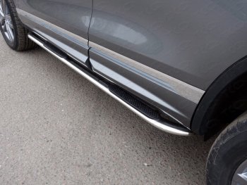 36 949 р. Пороги овальные гнутые с накладкой 75х42 мм R-Line ТСС Тюнинг  Volkswagen Touareg  NF (2014-2018) (серые)  с доставкой в г. Калуга. Увеличить фотографию 1