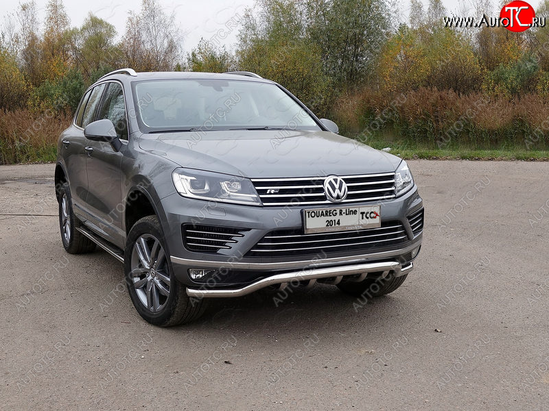 37 649 р. Защита передняя нижняя кенгурин 60,3*42,4 мм R-Line ТСС Тюнинг  Volkswagen Touareg  NF (2014-2018) (нержавейка)  с доставкой в г. Калуга