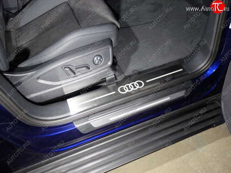 7 249 р. Накладки на пластиковые пороги (без пневмоподвески 2 шт) ТСС Тюнинг  Audi Q5  FY (2017-2020) (лист шлифованный, логотип audi)  с доставкой в г. Калуга