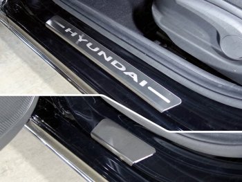 3 099 р. Накладки на пороги, ТСС Тюнинг  Hyundai Accent  MC (2005-2011) (лист шлифованный надпись Hyundai)  с доставкой в г. Калуга. Увеличить фотографию 1