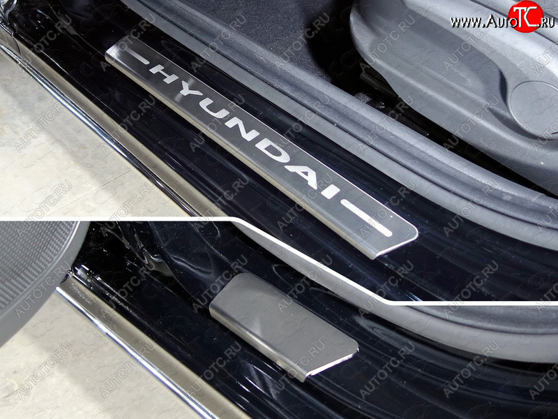 3 099 р. Накладки на пороги, ТСС Тюнинг  Hyundai Solaris ( 1 хэтчбек,  1 седан,  1 хэтчбэк) (2010-2017) (лист шлифованный надпись Hyundai)  с доставкой в г. Калуга