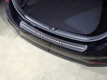 3 099 р. Накладка на задний бампер, ТСС Тюнинг  Hyundai Solaris  2 (2017-2020) (лист шлифованный надпись Hyundai)  с доставкой в г. Калуга. Увеличить фотографию 1