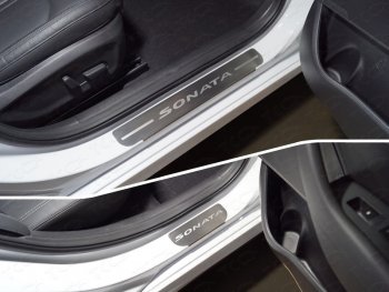 4 099 р. Накладки на пороги, ТСС Тюнинг Hyundai Sonata LF рестайлинг (2017-2019) (лист шлифованный надпись Sonata)  с доставкой в г. Калуга. Увеличить фотографию 1