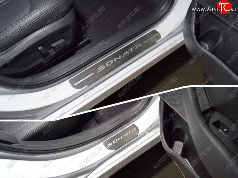 4 099 р. Накладки на пороги, ТСС Тюнинг Hyundai Sonata LF рестайлинг (2017-2019) (лист шлифованный надпись Sonata)  с доставкой в г. Калуга