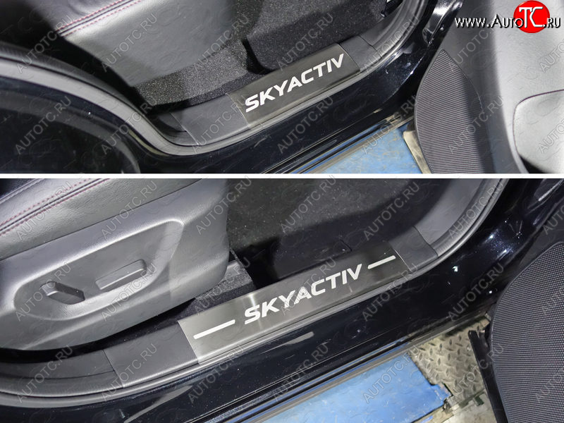 5 799 р. Накладки на пластиковые пороги, ТСС Тюнинг  Mazda CX-5  KE (2015-2017) (лист шлифованный надпись SKYACTIV)  с доставкой в г. Калуга