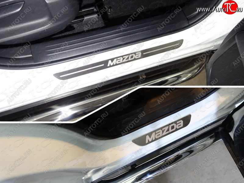 3 699 р. Накладки на пороги, ТСС Тюнинг  Mazda CX-5  KF (2016-2024) (лист шлифованный надпись MAZDA)  с доставкой в г. Калуга
