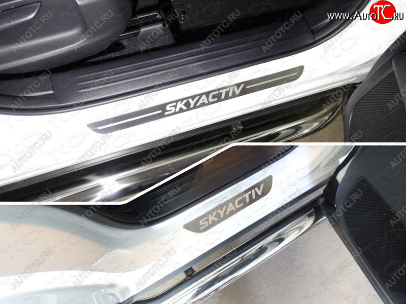 3 699 р. Накладки на пороги, ТСС Тюнинг  Mazda CX-5  KF (2016-2024) (лист шлифованный надпись SKYACTIV)  с доставкой в г. Калуга