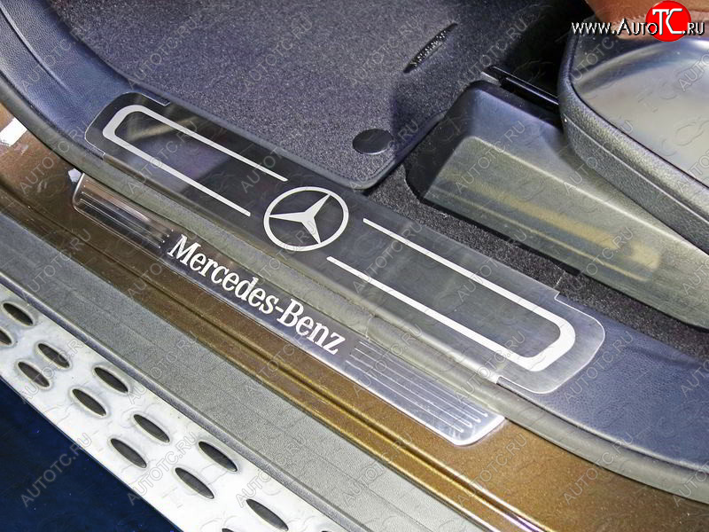 10 199 р. Накладки на пластиковые пороги, ТСС Тюнинг  Mercedes-Benz GLE class  W166 (2015-2018) (лист шлифованный логотип Mercedes)  с доставкой в г. Калуга