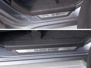 3 899 р.  Накладки на пороги вставка, ТСС Тюнинг  Mitsubishi Pajero Sport  3 QE (2015-2021) (лист шлифованный надпись Pajero Sport)  с доставкой в г. Калуга. Увеличить фотографию 1