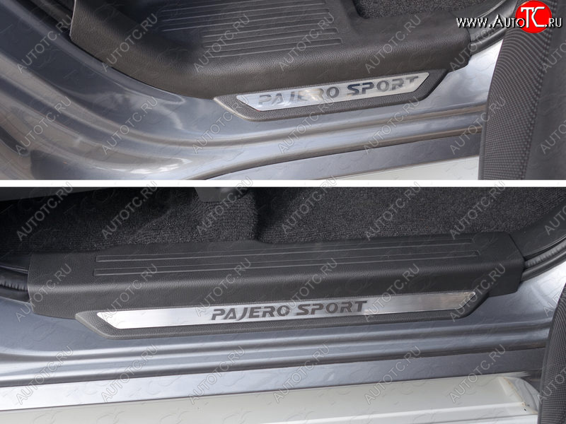 3 899 р.  Накладки на пороги вставка, ТСС Тюнинг  Mitsubishi Pajero Sport  3 QE (2015-2021) (лист шлифованный надпись Pajero Sport)  с доставкой в г. Калуга