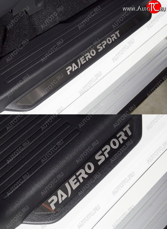 4 289 р. Накладки на пороги вставка, ТСС Тюнинг  Mitsubishi Pajero Sport  3 QF (2019-2022) (лист шлифованный надпись Pajero Sport)  с доставкой в г. Калуга