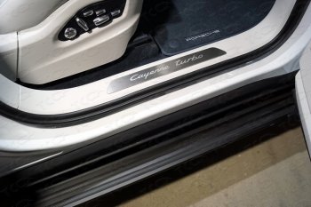 7 549 р. Накладки на пластиковые пороги, ТСС Тюнинг  Porsche Cayenne  PO536 (2018-2024) (лист шлифованный Cayenne Turbo)  с доставкой в г. Калуга. Увеличить фотографию 1