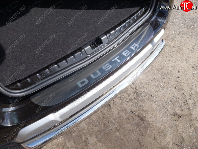 4 099 р. Накладка на задний бампер, ТСС Тюнинг  Renault Duster  HS (2015-2021) (лист шлифованный надпись Duster)  с доставкой в г. Калуга