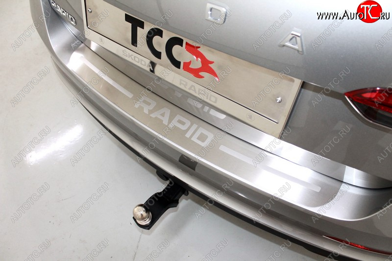 2 499 р. Накладка на задний бампер, ТСС Тюнинг Skoda Rapid NH3 рестайлинг лифтбэк (2017-2020) (лист шлифованный надпись Rapid)  с доставкой в г. Калуга