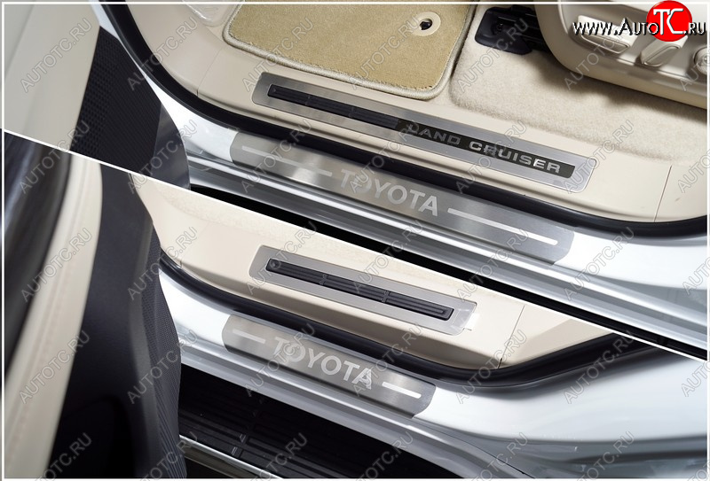5 299 р. Накладки на пороги, ТСС Тюнинг  Toyota Land Cruiser  J300 (2021-2024) (лист шлифованный надпись Toyota)  с доставкой в г. Калуга