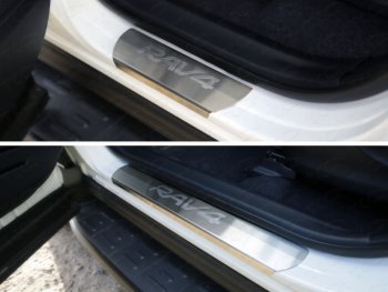 4 549 р. Накладки на пороги, ТСС Тюнинг  Toyota RAV4  XA40 (2015-2019) (лист шлифованный надпись RAV4)  с доставкой в г. Калуга. Увеличить фотографию 1
