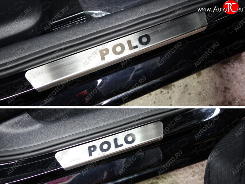4 099 р.  Накладки на пороги, ТСС Тюнинг  Volkswagen Polo  5 (2015-2020) (лист шлифованный надпись Polo)  с доставкой в г. Калуга