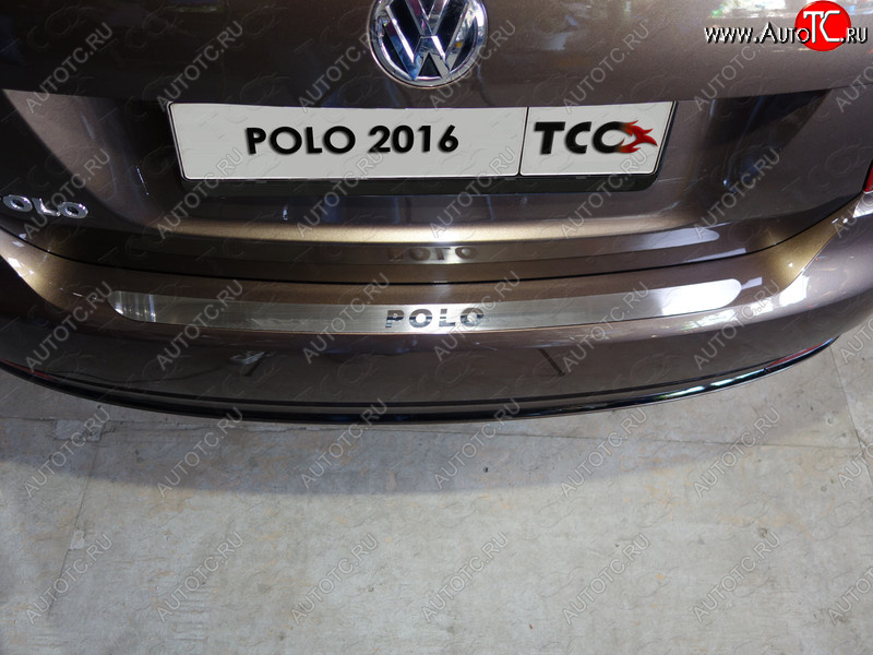 1 869 р. Накладка на задний бампе, ТСС Тюнинг  Volkswagen Polo  5 (2015-2020) (лист шлифованный надпись Polo)  с доставкой в г. Калуга