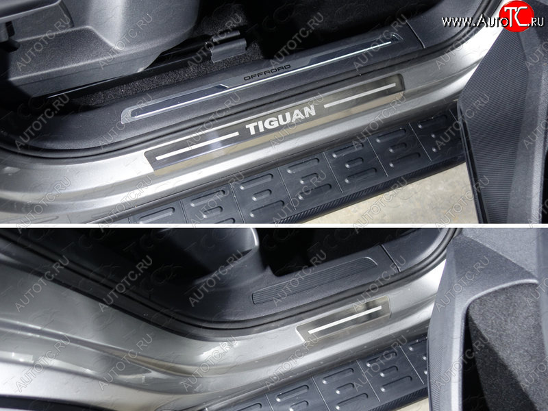 4 099 р. Накладки на пороги внешние, ТСС Тюнинг  Volkswagen Tiguan  Mk2 (2016-2022) (лист шлифованный надписьTiguan)  с доставкой в г. Калуга