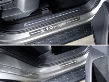 4 099 р. Накладки на пороги внешние ТСС Тюнинг  Volkswagen Tiguan  Mk2 (2016-2020) (лист шлифованный надпись Volkswagen)  с доставкой в г. Калуга. Увеличить фотографию 1