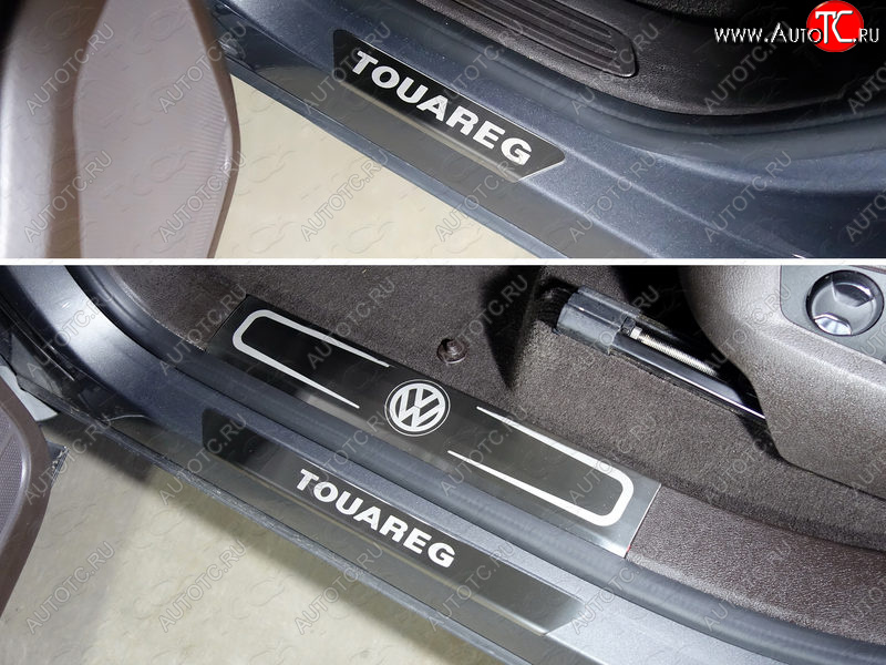 7 999 р. Накладки на пороги внутренние и внешние, ТСС Тюнинг  Volkswagen Touareg  NF (2014-2018) (шлифованные надпись)  с доставкой в г. Калуга